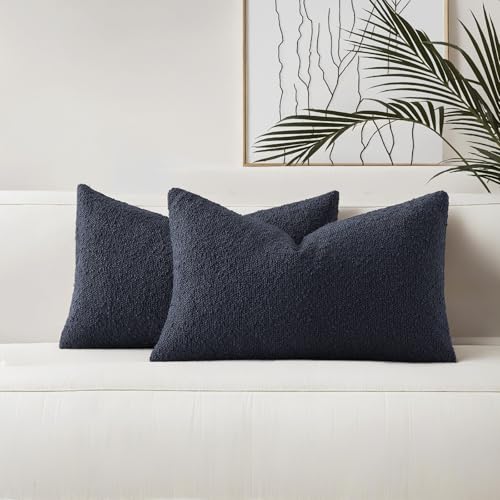 HAUSSY Pack of 2 Boucle Lumbar Throw Pillow Covers 12x20 Inch, Navy Blue - color: Navy Blue, size: 20" x 12" (Pack of 2)