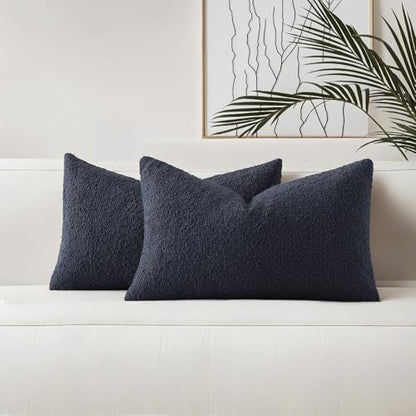 HAUSSY Pack of 2 Boucle Lumbar Throw Pillow Covers 12x20 Inch, Navy Blue - color: Navy Blue, size: 20" x 12" (Pack of 2)