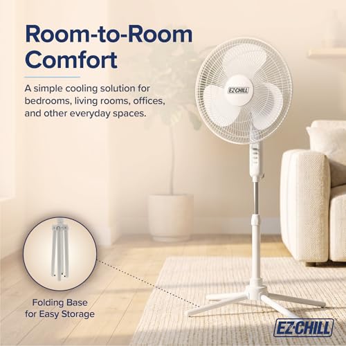 EZ-CHILL 16" Oscillating Pedestal Fan with Folding Base - White - color: White