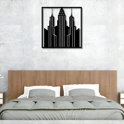 Metal Wall Decor | 17'' x 17'' x 0.05'' City Skyline Art Themed Wall Decorations | Handmade Indoor and Outdoor Wall Art (17'' x 17'', City Skyline, Black) - size: 17'' x 17'', style: City Skyline