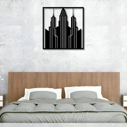 Metal Wall Decor | 17'' x 17'' x 0.05'' City Skyline Art Themed Wall Decorations | Handmade Indoor and Outdoor Wall Art (17'' x 17'', City Skyline, Black) - size: 17'' x 17'', style: City Skyline
