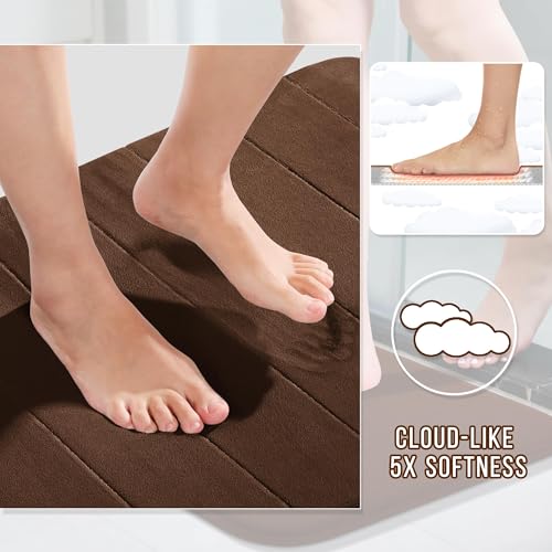 Yimobra Memory Foam Bathroom Mat Set, 31.5 x 20 & 24 x 20 in, Brown - color: Brown, size: 31.5x20+24x20 Inch