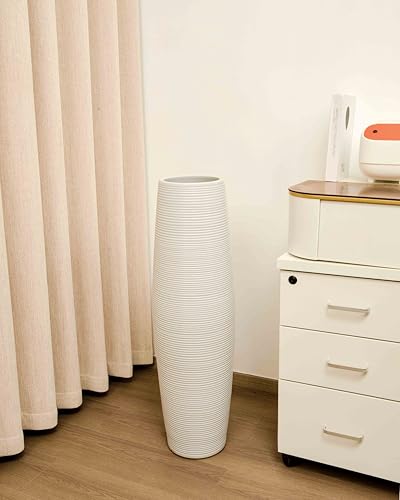 Extra Large 31.5" Floor Vase Modern Minimalist - Handmade Ceramic White Gloss Vase for Entryway, Wedding Decor, Farmhouse Living Room - Fits Tall Stems & Branches (7" Mouth, 9.8" Max Width