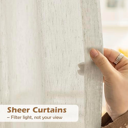 Flax Linen Sheer Curtains for Living Room Bedroom 52"x63" 2pcs NaturalTaupe - color: Natural (Taupe), size: 52"W x 63"L (Pack of 2)