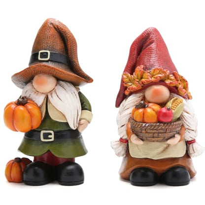 Hodao Fall Pumpkin Gnome Figurines, Thanksgiving Decorations, Set of 2 - color: Thanksgiving Gnomes-a