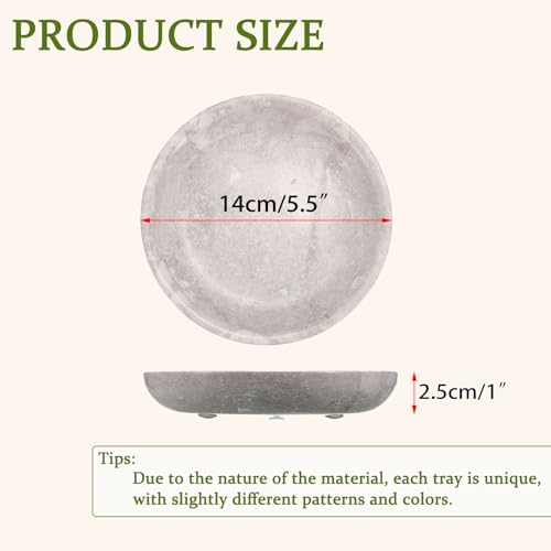 Hipiwe Small Key Bowl for Entryway, 5.5" Round Natural Travertine Tray - color: White/Grey, size: 5.5"
