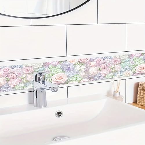 HOMETITUTE Peel and Stick Wallpaper Border 4x196in Pastel Rose Pattern - color: flower