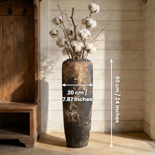 Black Rustic Ceramic Floor Vase, 24 Inch, Large Decor - size: 23.6 Inch