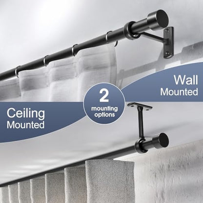 Curtain Rods for Windows, 1 Inch Black Curtain Rod Set, Heavy Duty Drapery Rods with Adjustable Curtain Rods, Outdoor Modern Curtain Rod with Simple End Caps (Black, 30"-240" 2 Pack) - size: 30"-240" 2 Pack
