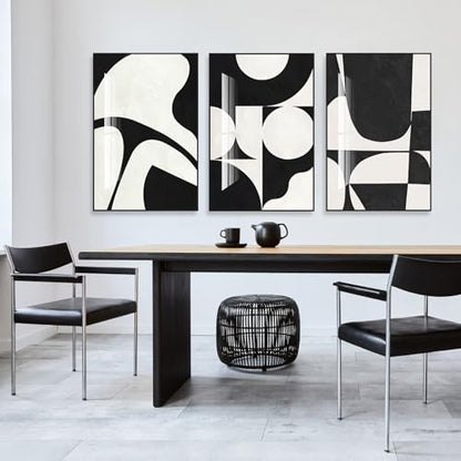 QKF 3Pcs Black White Crystal Textured Abstract Framed Canvas Wall Art Set - color: Black white black, size: 24" X 32" X 3 pieces