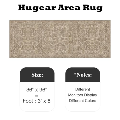 HUGEAR 3x8 Light Brown Vintage Floral Washable Runner Rug for Hallway - color: Light Brown, size: 3' x 8' (Runner)