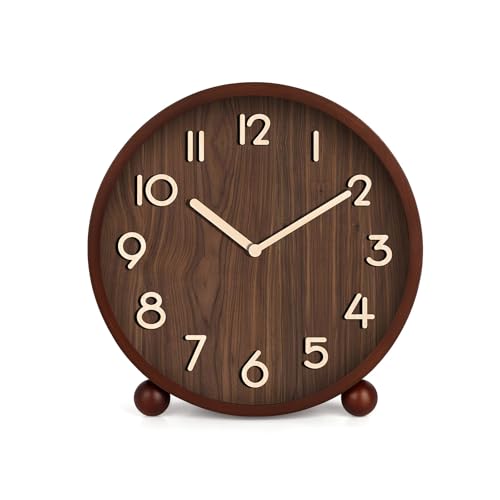 JUSTUP 8 Inches Wooden Retro Analog Table Clock，Vintage Round Desk Clocks - color: Wood 1