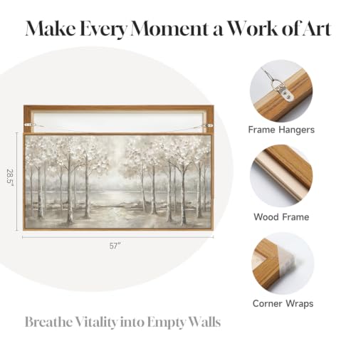 Framed Birch Tree Forest Landscape Wall Art for Living Room, 60x30 Inch - color: White Gray