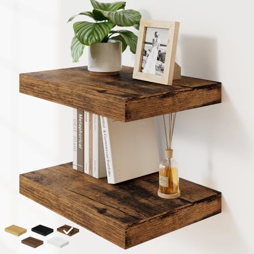 RICHFOCUS Bathroom Floating Shelves for Wall 2Pack|Rustic Brown|16" L - color: Rustic Brown, size: 16"L x 11.6"D, Set of 2