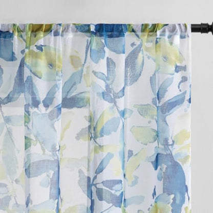 Farmhouse Sheer Curtains 96 Inch Length for Living Room 2 Panels - color: Leaf | Blue, size: 50"W x 96"L (Pack of 2)