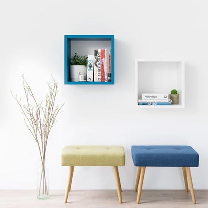 Kaboon Cube Floating Shelves Set2, Display Shelves Wall Mount 7.75" D x 12.5" W x 12.5" H, (Cyan, Square 2 Cubes) - color: Cyan, size: Square-Set2