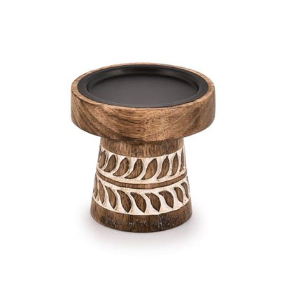 Kimona Candlestick Holders Round Turned Candle Holders for Candles Farmhouse Decorative Candelabras for Table Centerpiece & Home Décor (4" x 4" x 4")