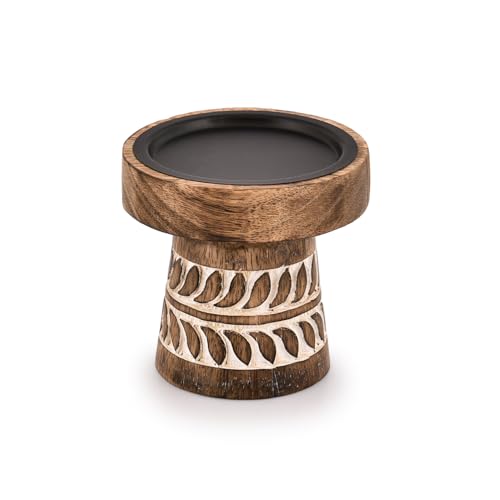 Kimona Candlestick Holders Round Turned Candle Holders for Candles Farmhouse Decorative Candelabras for Table Centerpiece & Home Décor (4" x 4" x 4")
