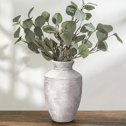 Rustic Ceramic Vase 10 Inch Large Farmhouse Pottery Flower Vases Vintage Decorative Vase for Home Decor Centerpiece for Fireplace Entryway Table Living Room Bedroom Kitchen Decor - color: Light Grey, size: 10 Inch