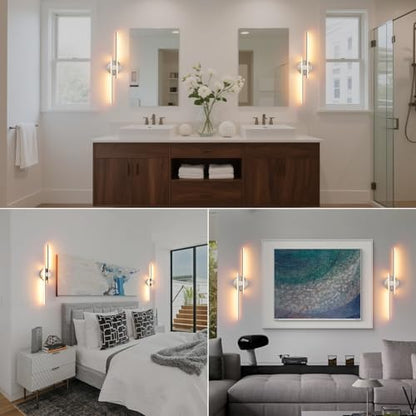 Battery Operated Wall Sconce Set of 2, Brushed Nickel 23.6" 3000K-6500K Dimmable Wall Sconces with Remote Control, Wireless Wall Light Rechargeable for Bedroom Hallway Living Room Background - color: Brushed Nickel, size: 23.6" 2-Pack