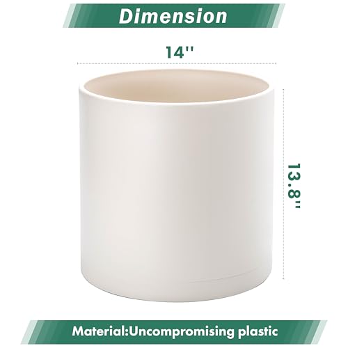 D'vine Dev Plastic Planter Pot with Saucer, 14 in, Oatmeal, 74-X-H-4 - color: Oatmeal, size: 14 Inch