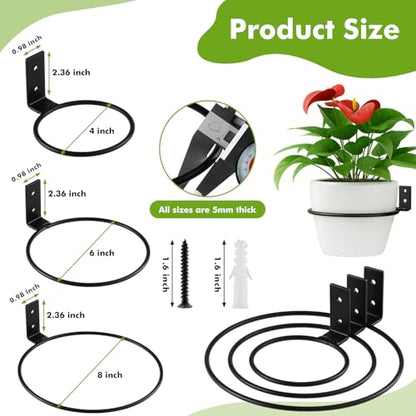 9-Pack 4/6/8 Inch Flower Pot Holder Ring Wall Mounted Metal Flower Pot Hangers Wall Hanger Bracket Rings Black Planter Bracket for Home, Garden, Indoor Outdoor Pots - size: 4''/6''/8''