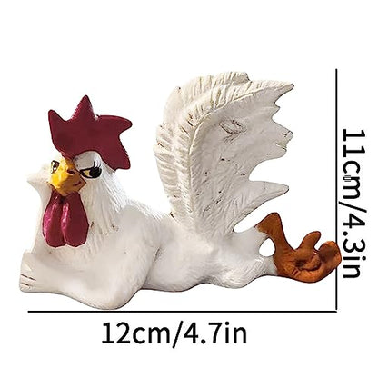 White Rooster Statue with Enchanting Posture & Long Eyelashes Table Art Sculpture Funny Resin Figurine Decoration, Rustic Country Kitchen Decor, Farm Animal Table Ornament as Housewarming Gifts