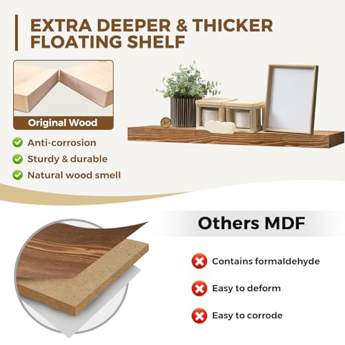 Solid Wood Floating Shelves, 36 Inch Wall Shelves, Set of 2, Brown - color: Brown, size: 36x8x1.6