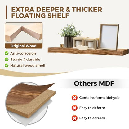 Solid Wood Floating Shelves, 36 Inch Wall Shelves, Set of 2, Brown - color: Brown, size: 36x8x1.6