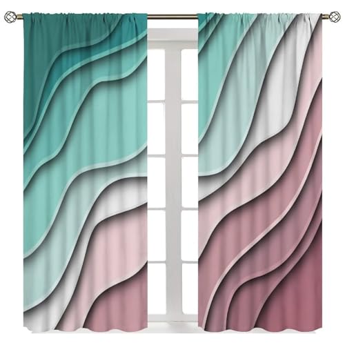 Blue Pink Ombre Curtains, Modern Geometric Abstract Pattern Texture Window Treatments for Kitchen Bedroom Living Room 2 Panel Sets,42x45 Inch Decor - color: Geometric-5, size: 21"W x 44.5"L (Pack of 2)