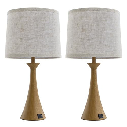 Touch Table Lamps Set of 2, 21" Bedside Lamps with USB C+A - color: Wood Grain