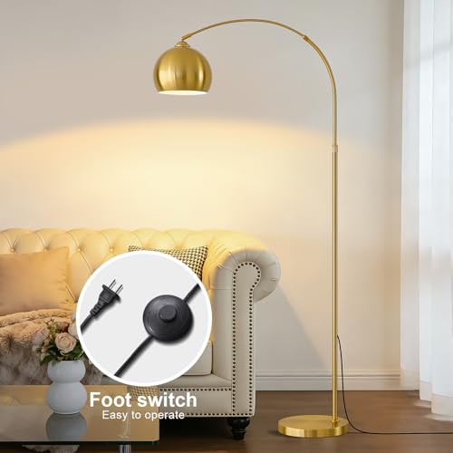 Gold Brushed Brass Arc Floor Lamps with 12W LED Remote Dimming - color: Gold Remote Dimming