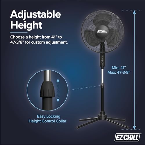 EZ-CHILL 16" Oscillating Pedestal Fan with Folding Base - Black - color: Black