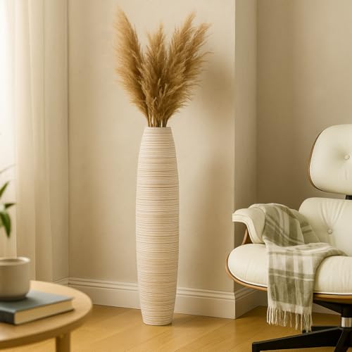 Leewadee Large Floor Vase 26 inches Mango Wood for Pampas Grass, Dried Flowers - color: White Wash, size: 26 inches