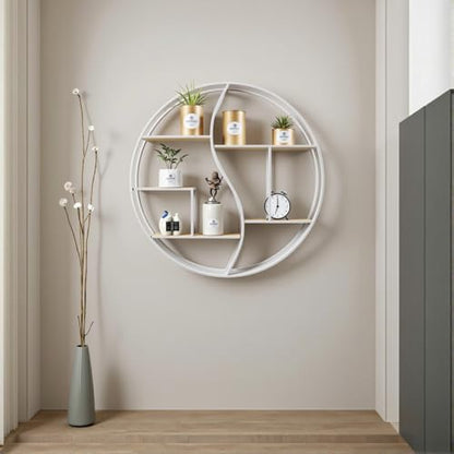 Round Wall Shelf,Decorative Circle Floating Shelves - color: White