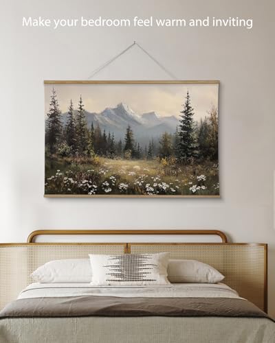 ARPEOTCY Extra Large Framed Wall Art, Wildflower Mountain Forest, 36x54 In - color: Snow Mountain Pine Forest