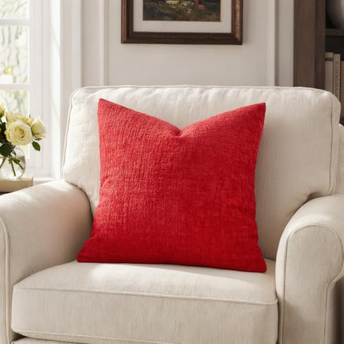 MIULEE Christmas Couch Pillow Covers Textured Chenille 18x18 Red - color: Red, size: 18" x 18" (Pack of 2)