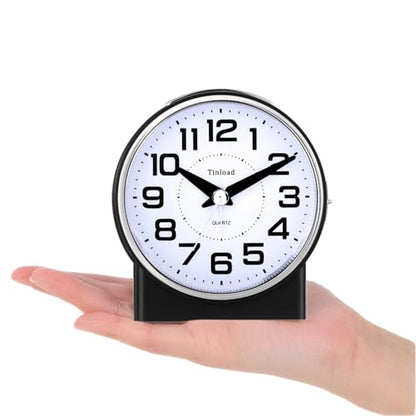 Tinload 4.3" No Ticking Analog Alarm Clock,Silent Readable for Seniors,Easy to Set,Gradual Rise Alarm,Big Numbers,On/Off Switch on Side,Gentle Wake,Snooze,Lighted on Demand,Battery Operated,Black - color: Black