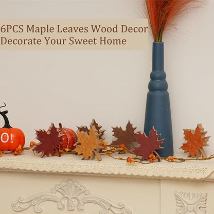 6PCS Fall Leaves Tiered Tray Decor Wooden Leaf Decorations for Home