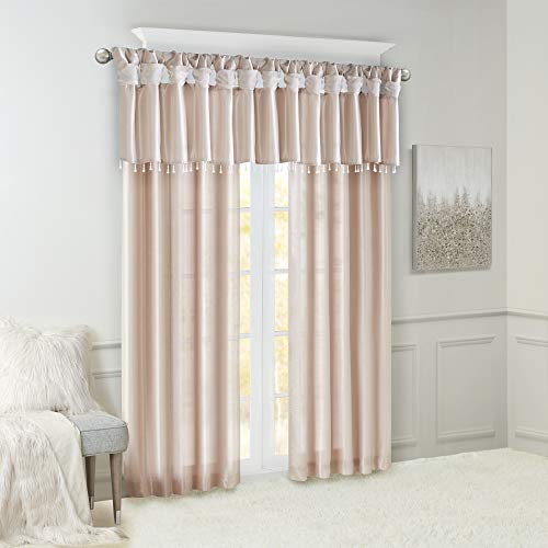 Madison Park Faux Silk Valances for Windows with Beads, 50x26 Blush - color: Blush, size: 50"W x 26"L (Pack of 1), style: Valance