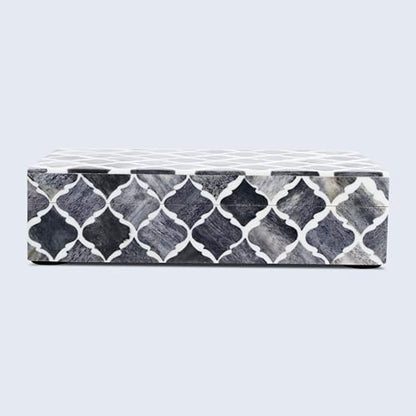 Handicrafts Home Small Decorative Storage Box with Lid, Moroccan Jewelry Keepsake Trinket Box Organizer, Wooden Coffee Table Dresser Storage Box, Gray, 8 x 5 x 2 Inch, Moroccan Collection