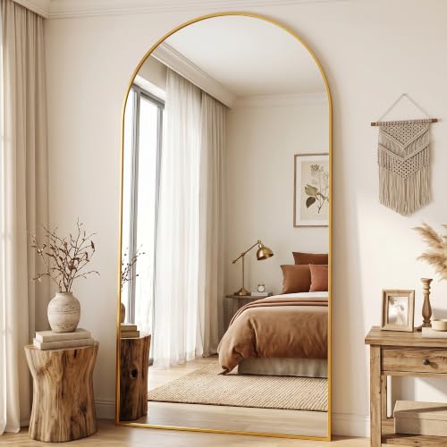 Antok 90" x 46" Arched Full Length Floor Mirror, Aluminum Frame, Gold - color: Gold, size: 90"L x 46"W
