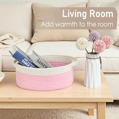 JMvicyroam Small Woven Basket, Empty Gift Basket, White&Pink/1 Pack - color: White&Pink, size: 1 Pack
