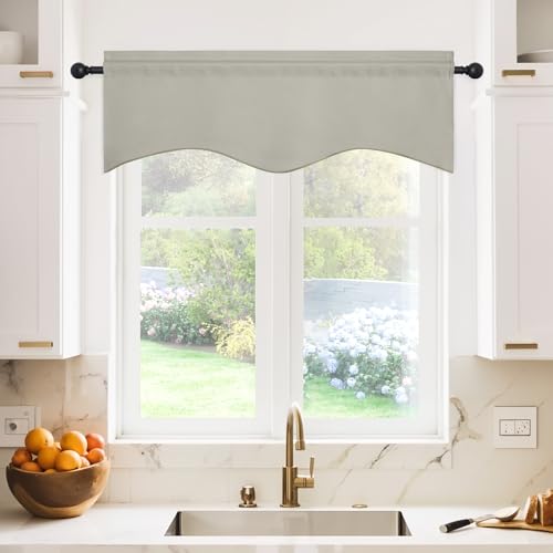 NICETOWN 2 Panels Natural Kitchen Blackout Valances for Windows, 42W x 18L - color: Natural, size: 42"W x 18"L (Pack of 2)