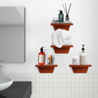 Small Wall Shelves,Speaker Shelf,Floating Shelf Trapezoid for Wifi Router - color: Light Walnut, size: Set of 4