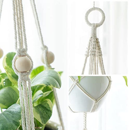 Mkono Macrame Double Plant Hanger Indoor Outdoor 2 Tier Hanging Planter Basket Cotton Rope with Beads 4 Legs 49 Inches (Pack of 3) - size: 49" (Pack of 3)