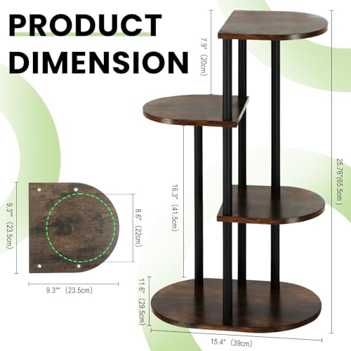 Tiered Plant Stand Indoor, Tall 4 Tier 5 Potted Wooden Plant Shelf for Multiple Flower Plants, Multi Corner Metal Plant Holder Indoor for Patio Garden Patent Design Living Room Balcony Bedroom, Rustic Brown - color: Rustic Brown, size: 4 Tier 5 Potted