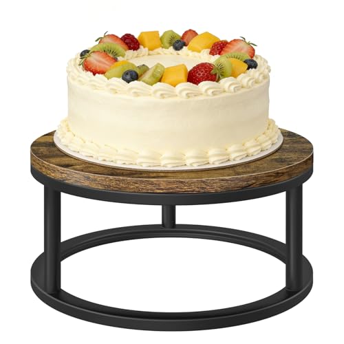 12 Inch Rustic Round Cake Stand, Wood Cupcake Pedestal Serving Tray Display - size: 1 Pack
