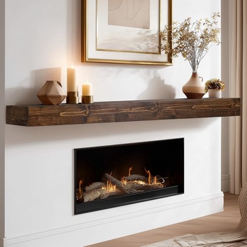 72x8x3in Rustic Fireplace Mantel Pine Wood, Weathered Brown - color: Weathered Brown, size: 72x3x8-hollow