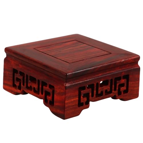 Wooden Vase Display Stand Solid Redwood Square Base Handicraft Wood Riser for Flower Pots and Buddha Statues Desktop Home Décor Pedestal